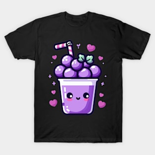 Cute Kawaii Blueberry Boba Drink with Hearts | Kawaii Cute Food Design T-Shirt